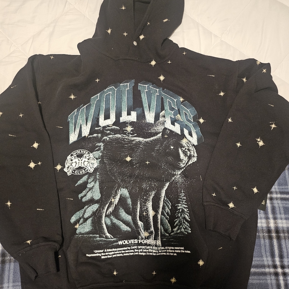 Darc Sport Black Hoodie with Teal Wolves Graphic